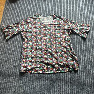 Ulla Popken Women's Tunic Top/dress Black with flowers Size 28/30  100% cotton